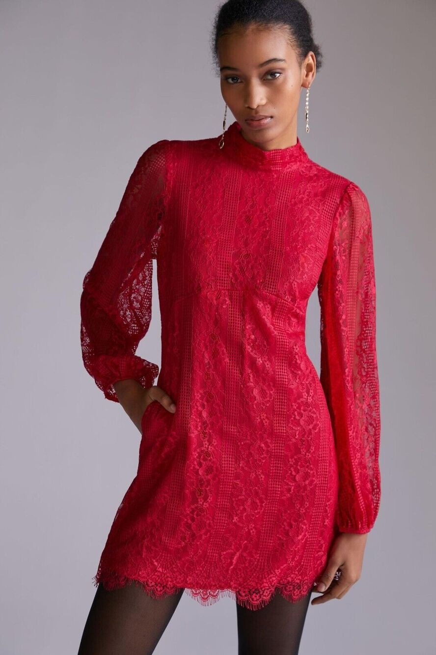 $190 nwt ANTHROPOLOGIE MAEVE sz 12 Open-Back Lace Mini Dress Red